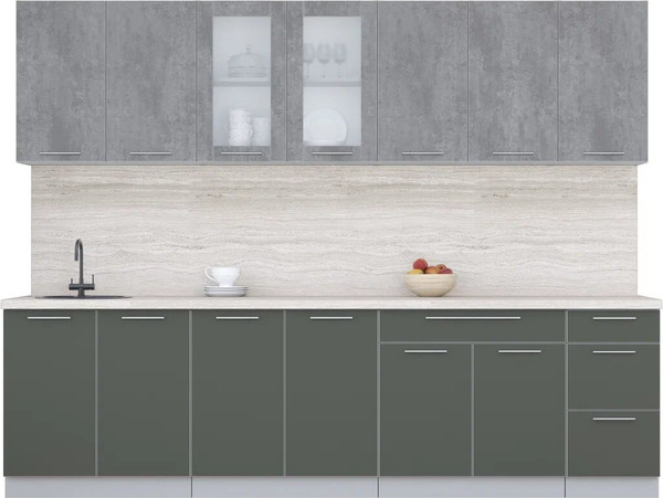 Изображение товара Кухонный гарнитур Интерлиния Мила Пластик 2.8 Б (оксид темный/шторм/травертин серый)