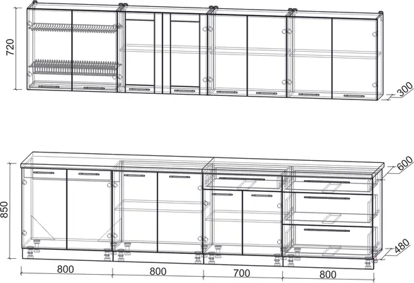 Изображение товара Кухонный гарнитур Interline Мила Пластик 3.1 Б (зефирный/оксид темный/серый каспий)