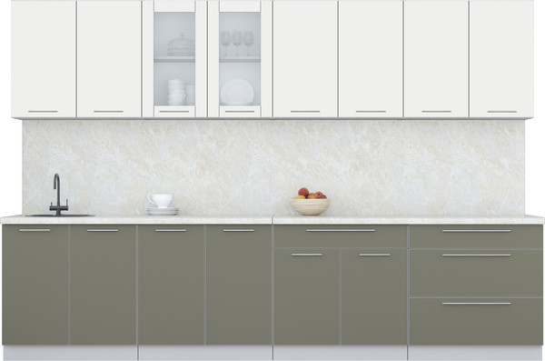 Изображение товара Кухонный гарнитур Интерлиния Мила Пластик 3.2 Б (зефирный/кварцевый/опал светлый)