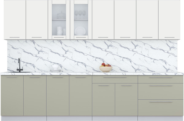 Изображение товара Кухонный гарнитур Интерлиния Мила Пластик 3.2 Б (зефирный/латте/белый гранит)