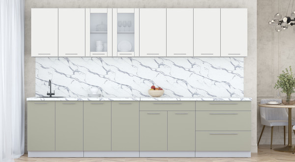 Изображение товара Кухонный гарнитур Интерлиния Мила Пластик 3.2 Б (зефирный/латте/белый гранит)