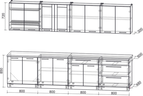 Изображение товара Кухонный гарнитур Интерлиния Мила Пластик 3.2 Б (зефирный/оксид темный/серый каспий)