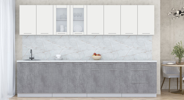 Изображение товара Кухонный гарнитур Интерлиния Мила Пластик 3.2 Б (зефирный/оксид темный/серый каспий)