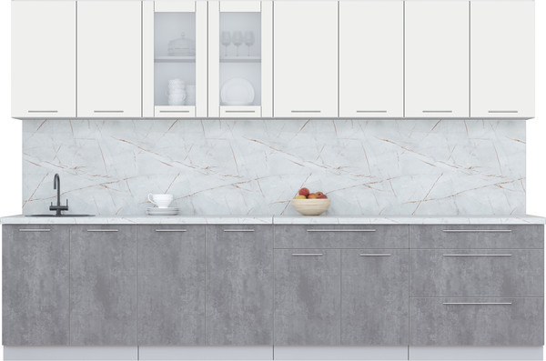 Изображение товара Кухонный гарнитур Интерлиния Мила Пластик 3.2 Б (зефирный/оксид темный/серый каспий)