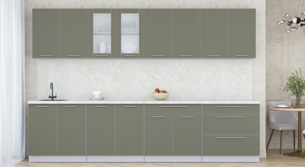 Изображение товара Кухонный гарнитур Интерлиния Мила Пластик 3.2 Б (кварцевый/кварцевый/опал светлый)