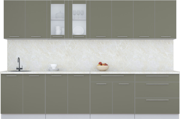 Изображение товара Кухонный гарнитур Интерлиния Мила Пластик 3.2 Б (кварцевый/кварцевый/опал светлый)