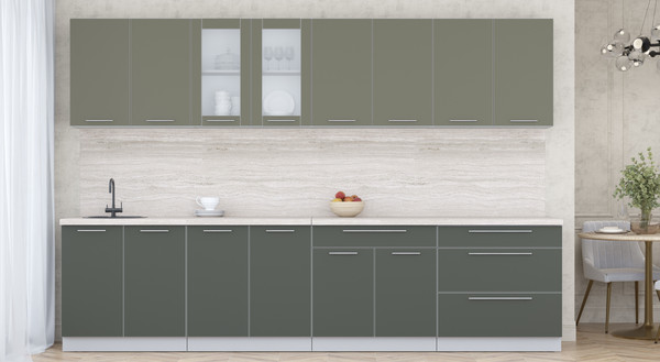 Изображение товара Кухонный гарнитур Интерлиния Мила Пластик 3.2 Б (кварцевый/шторм/травертин серый)