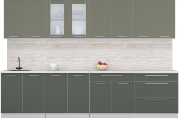 Изображение товара Кухонный гарнитур Интерлиния Мила Пластик 3.2 Б (кварцевый/шторм/травертин серый)