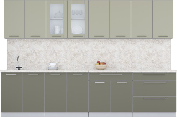 Изображение товара Кухонный гарнитур Интерлиния Мила Пластик 3.2 Б (латте/кварцевый/опал светлый)