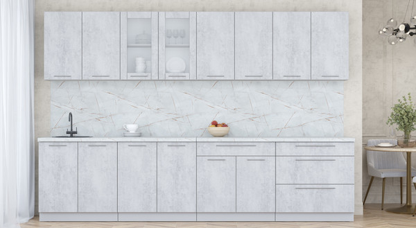 Изображение товара Кухонный гарнитур Интерлиния Мила Пластик 3.2 Б (оксид светлый/оксид светлый/серый каспий)