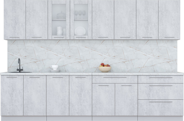 Изображение товара Кухонный гарнитур Интерлиния Мила Пластик 3.2 Б (оксид светлый/оксид светлый/серый каспий)