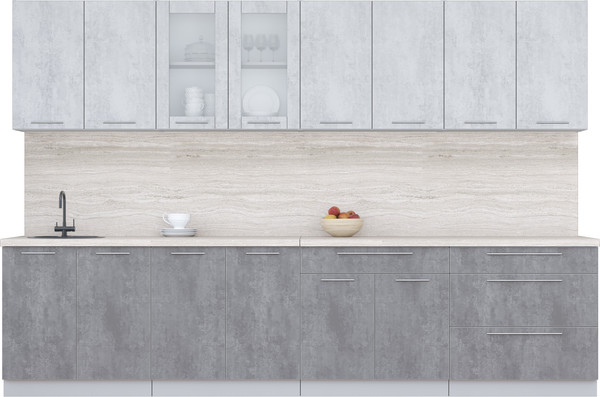 Изображение товара Кухонный гарнитур Интерлиния Мила Пластик 3.2 Б (оксид светлый/оксид темный/травертин серый)