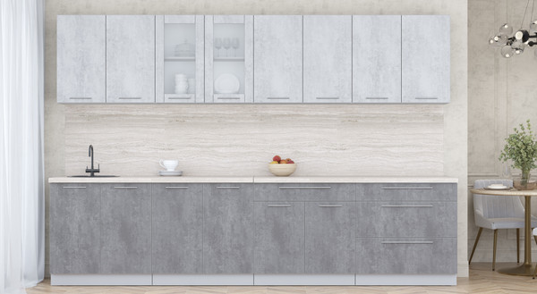 Изображение товара Кухонный гарнитур Интерлиния Мила Пластик 3.2 Б (оксид светлый/оксид темный/травертин серый)