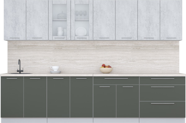 Изображение товара Кухонный гарнитур Интерлиния Мила Пластик 3.2 Б (оксид светлый/шторм/травертин серый)