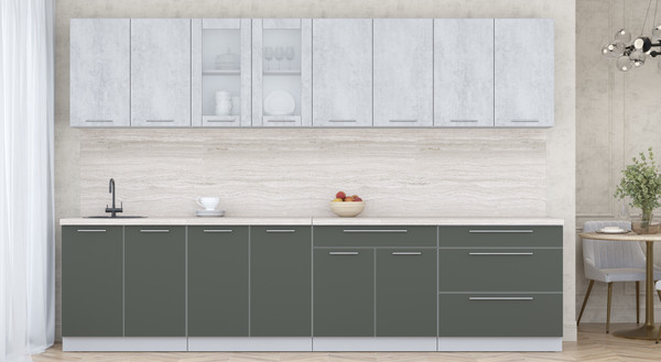 Изображение товара Кухонный гарнитур Интерлиния Мила Пластик 3.2 Б (оксид светлый/шторм/травертин серый)