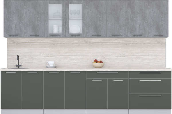 Изображение товара Кухонный гарнитур Интерлиния Мила Пластик 3.2 Б (оксид темный/шторм/травертин серый)