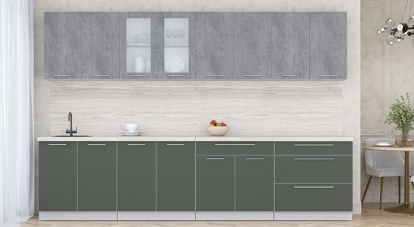 Изображение товара Кухонный гарнитур Интерлиния Мила Пластик 3.2 Б (оксид темный/шторм/травертин серый)