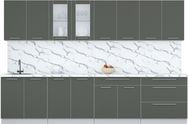 Изображение товара Кухонный гарнитур Интерлиния Мила Пластик 3.2 Б (шторм/шторм/белый гранит)