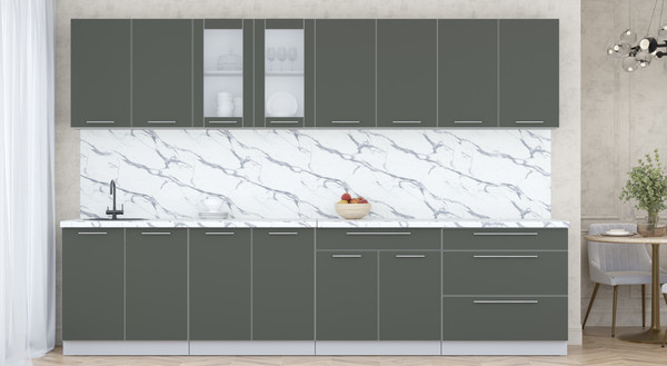 Изображение товара Кухонный гарнитур Интерлиния Мила Пластик 3.2 Б (шторм/шторм/белый гранит)