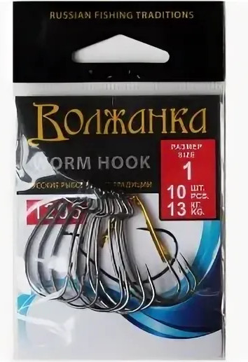 Изображение товара Набор крючков рыболовных Волжанка Worm Hook 1 / 1205-1 (10шт)