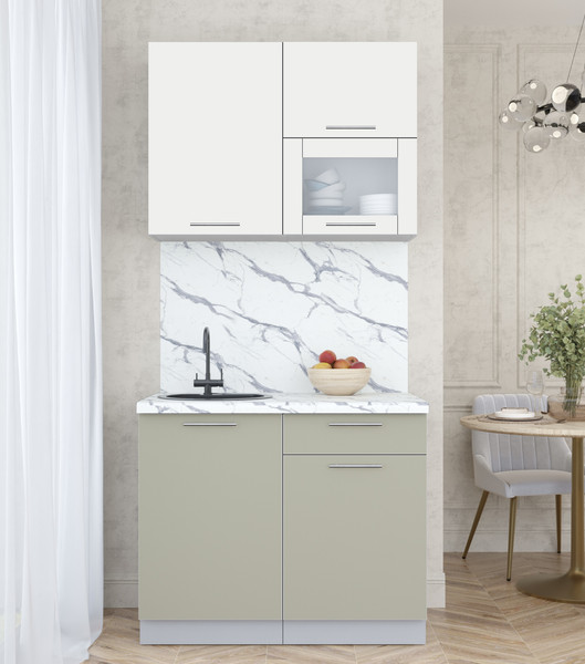 Изображение товара Кухонный гарнитур Интерлиния Мила Пластик 1.0 В (зефирный/латте/белый гранит)
