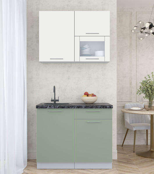 Изображение товара Кухонный гарнитур Интерлиния Мила Пластик 1.0 В (зефирный/полынь/кастилло темный)