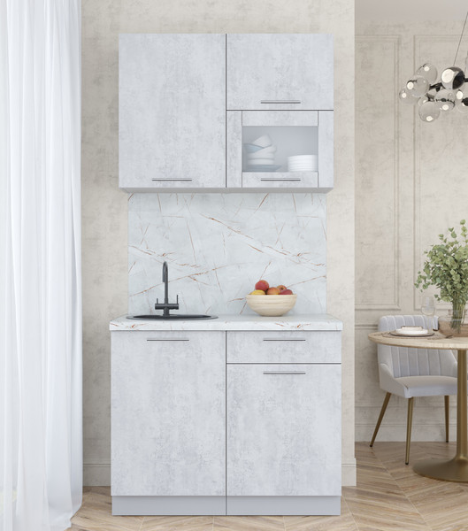 Изображение товара Кухонный гарнитур Интерлиния Мила Пластик 1.0 В (оксид светлый/оксид светлый/серый каспий)