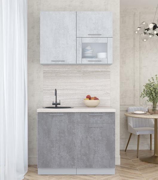 Изображение товара Кухонный гарнитур Интерлиния Мила Пластик 1.0 В (оксид светлый/оксид темный/травертин серый)