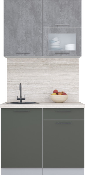 Изображение товара Кухонный гарнитур Интерлиния Мила Пластик 1.0 В (оксид темный/шторм/травертин серый)