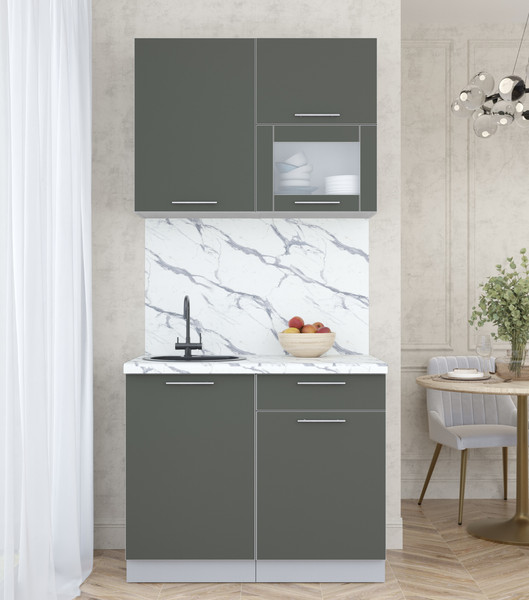 Изображение товара Кухонный гарнитур Интерлиния Мила Пластик 1.0 В (шторм/шторм/белый гранит)