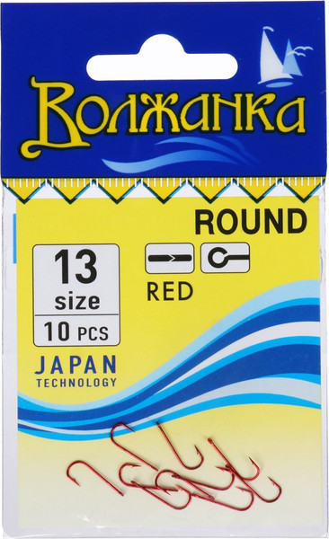 Изображение товара Набор крючков рыболовных Волжанка Round / SWR-100-13 (10шт, красный)