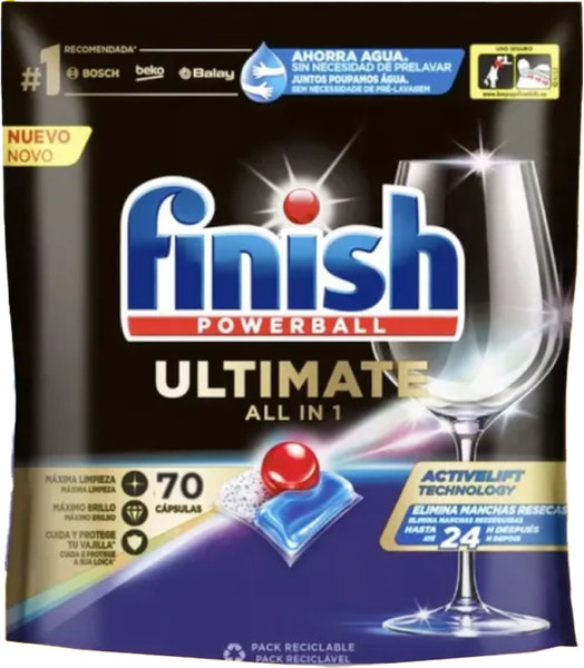 Изображение товара Таблетки для посудомоечных машин Finish Powerball Ultimate AIO (70шт)