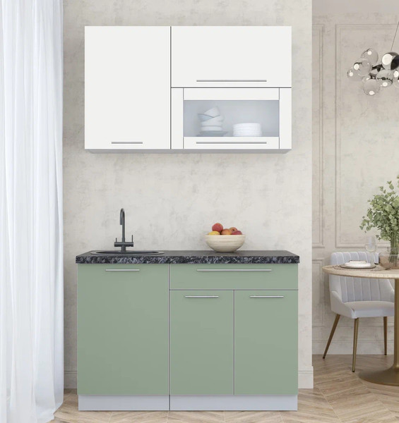 Изображение товара Кухонный гарнитур Интерлиния Мила Пластик 1.2 В (зефирный/полынь/кастилло темный)