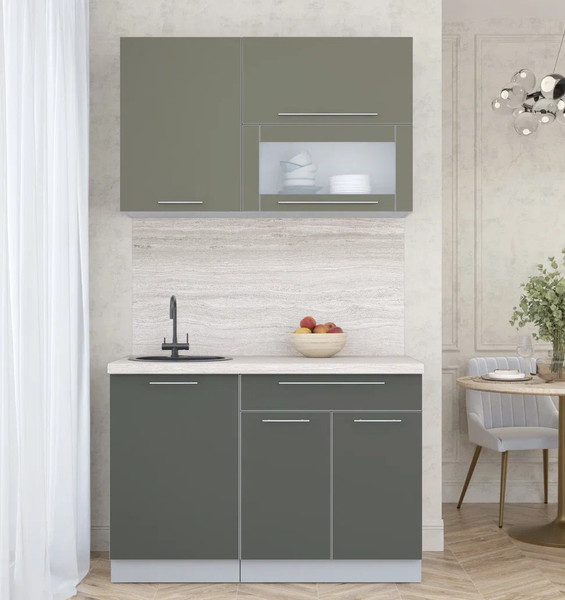 Изображение товара Кухонный гарнитур Интерлиния Мила Пластик 1.2 В (кварцевый/шторм/травертин серый)