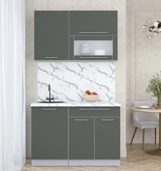 Изображение товара Кухонный гарнитур Интерлиния Мила Пластик 1.2 В (шторм/шторм/белый гранит)