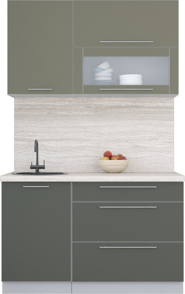 Изображение товара Кухонный гарнитур Интерлиния Мила Пластик 1.3 В (кварцевый/шторм/травертин серый)