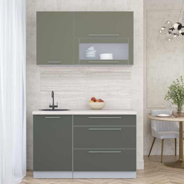 Изображение товара Кухонный гарнитур Интерлиния Мила Пластик 1.3 В (кварцевый/шторм/травертин серый)