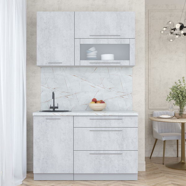 Изображение товара Кухонный гарнитур Интерлиния Мила Пластик 1.3 В (оксид светлый/оксид светлый/серый каспий)