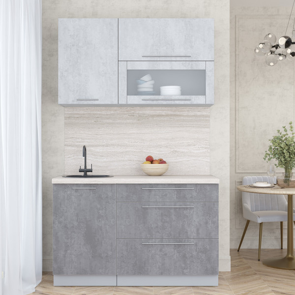 Изображение товара Кухонный гарнитур Интерлиния Мила Пластик 1.3 В (оксид светлый/оксид темный/травертин серый)