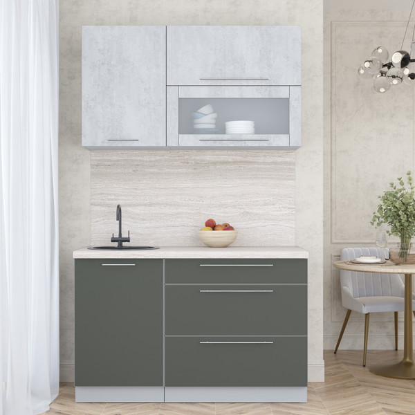 Изображение товара Кухонный гарнитур Интерлиния Мила Пластик 1.3 В (оксид светлый/шторм/травертин серый)