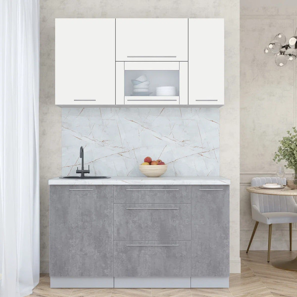 Изображение товара Кухонный гарнитур Интерлиния Мила Пластик 1.4 В (зефирный/оксид темный/серый каспий)