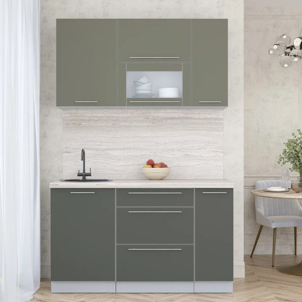 Изображение товара Кухонный гарнитур Интерлиния Мила Пластик 1.4 В (кварцевый/шторм/травертин серый)