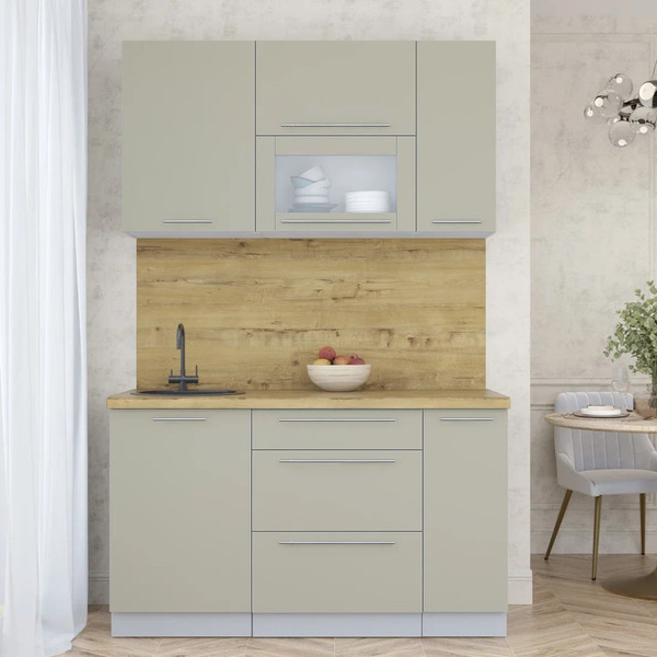 Изображение товара Кухонный гарнитур Интерлиния Мила Пластик 1.4 В (латте/латте/дуб бунратти)