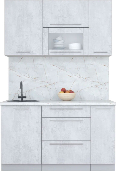 Изображение товара Кухонный гарнитур Интерлиния Мила Пластик 1.4 В (оксид светлый/оксид светлый/серый каспий)