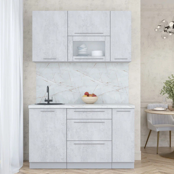 Изображение товара Кухонный гарнитур Интерлиния Мила Пластик 1.4 В (оксид светлый/оксид светлый/серый каспий)