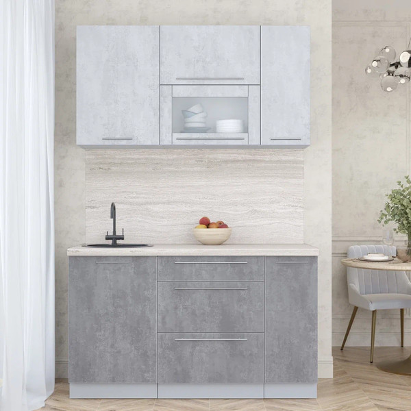 Изображение товара Кухонный гарнитур Интерлиния Мила Пластик 1.4 В (оксид светлый/оксид темный/травертин серый)