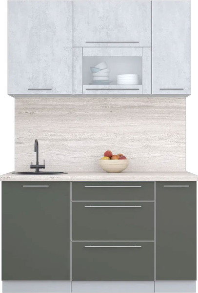Изображение товара Кухонный гарнитур Интерлиния Мила Пластик 1.4 В (оксид светлый/шторм/травертин серый)