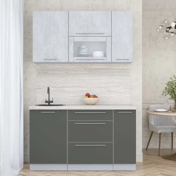 Изображение товара Кухонный гарнитур Интерлиния Мила Пластик 1.4 В (оксид светлый/шторм/травертин серый)