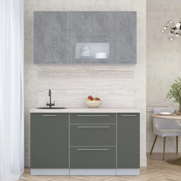 Изображение товара Кухонный гарнитур Интерлиния Мила Пластик 1.4 В (оксид темный/шторм/травертин серый)