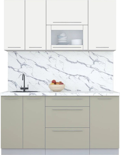 Изображение товара Кухонный гарнитур Интерлиния Мила Пластик 1.6 В (зефирный/латте/белый гранит)